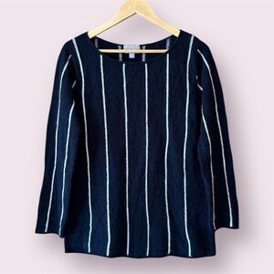 PURE COLLECTION 100% Cashmere Navy With White Stripes Sweater